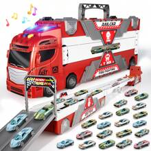 1 pieza Conjunto de juguete de camión de bomberos con pista, juguete de carro a empujar y avanzar para niños pequeños, pista de carreras de 65 pulgadas e incluye 20 vehículos, juguetes para niños y niñas de 2 a 8 años, regalos de cumpleaños/Navidad/días festivos