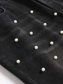 Men's Faux Pearl Pocket Straight Leg Jeans - Black - View 7