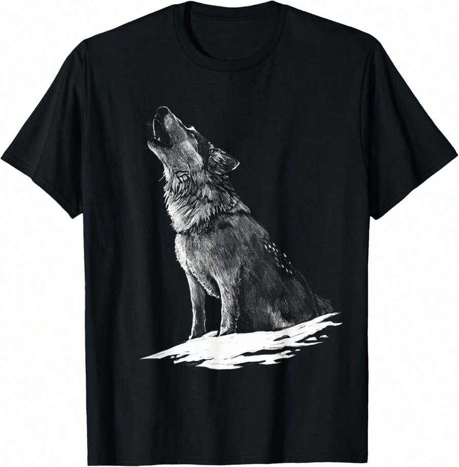 Camiseta de lobo con estampado animal de lobos - Negro - Ver 1