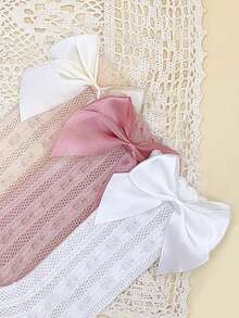 3 Pairs Girls' Summer Butterfly Design Mesh Thin Straight Socks - Multicolor - View 3