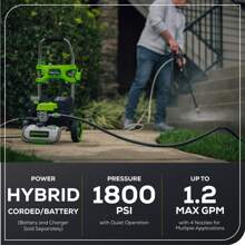 Works Hybrid 60V 1800 PSI At 1.2 GPM Electric Cold Water Pressure Washer5109402T