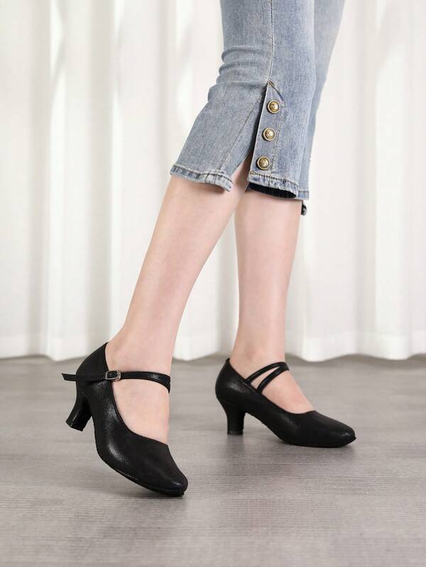 Zapatos de baile de salón negros para mujer con tiras en el tobillo y tacón de 2" para bailes latinos, salsa, tango, flamenco y bailes de graduación