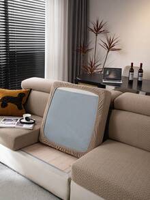 1pc Solid Color Elastic Sofa Cover, Boho Style Sofa Slipcover, Anti-Slip Anti-Cat Scratch Sofa Protector, Suitable For 1-4 Seat Sofas, Home Decor For All Seasons, Machine Washable - Khaki - View 6