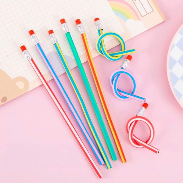 Set de 5 lápices flexibles de colores, herramientas de escritura de plástico blando plegables HB, bolígrafos maleables para el diario y el dibujo creativos, ideales para estudiantes y artistas, suministros escolares de goma de borrar, de vuelta a la escuela