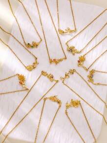 1PC Gold Birth Flower Necklace For Women 12 Month Birthstone Bouquet Pendant Floral Necklace, Daily Wear Jewelry For Valentine's Day Wedding Birthday Gift