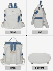 女士防盗流苏PU软皮双肩包，多功能时尚日常包，多口袋轻便旅行包，大容量简约书包，方便实用，适合学生、护士、教师、商务人士、旅行、通勤、购物、办公、约会、徒步、训练、工作等各种场合，也是生日礼物和节日礼物的理想之选。