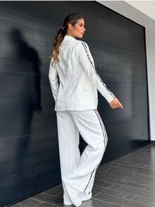 Lorenna Maiia Women's Blazer Set Suit Coat Pantaloons Side Stripe - 白色 - 查看 2