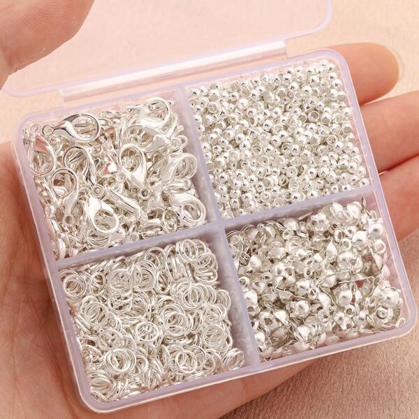 350pcs/Box DIY Jewelry Findings Kit, Includes: 50pcs Lobster Clasps, 100pcs Open Jump Rings, 100pcs Crimp Beads, 100pcs Double Cones, Sturdy & Easy To Operate, Jewelry Connectors, Charms, Pendants, Beading Supplies For DIY Crafting, Necklace, Bracelet Making