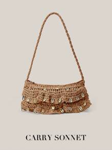 Bolso de hombro de paja para mujer, bolso de playa trenzado de paja, pequeño bolso de embrague de paja con monedero y teléfono, dulce y a la moda, ligero y elegante, una opción versátil para salidas diarias. Carteras y bolsos para mujer, verano, regalos de maestros, artículos esenciales para vacaciones, artículos esenciales de viaje.