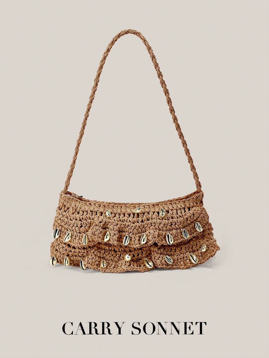Bolso de hombro de paja para mujer, bolso de playa trenzado de paja, pequeño bolso de embrague de paja con monedero y teléfono, dulce y a la moda, ligero y elegante, una opción versátil para salidas diarias. Carteras y bolsos para mujer, verano, regalos de maestros, artículos esenciales para vacaciones, artículos esenciales de viaje.