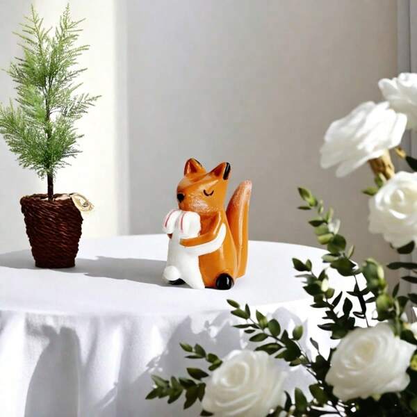 1pc Embracing Fox And Rabbit Figurine, Holiday Gift, Confession Gift, Embracing Fox And Rabbit Decor For Entryway, Living Room, Bedroom, Office Desk
