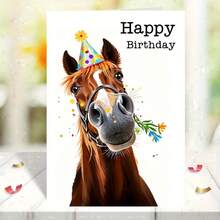 1/2/5/10pcs Humorous Horse Birthday Card With Party Hat & Confetti Design - Funny Animal-Themed Greeting Card For Dad, Anyone - Includes Envelope, High-Quality Paper, Dad Birthday Card, Vibrant Colors, Sturdy Envelope, Gift Givers - Multicolor - View 8