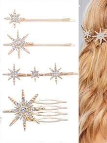 Acessório de Cabelo Nupcial de Moda Retrô em Formato de Estrela de Liga de Zinco para Online, Clipe de Cabelo de Cristal da Galáxia Europeia e Americana, Decoração de Cabelo para Casamento/Festa