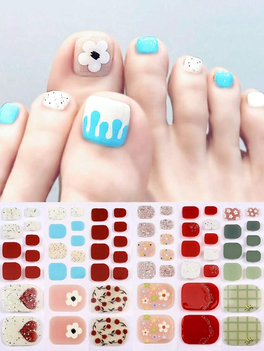 6 件清新花卉田园美甲贴纸 + 3 件指甲锉 - 彩色 - 查看 1