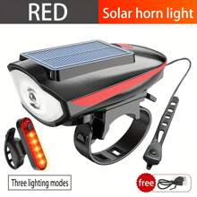 Luz delantera de bicicleta solar con bocina, resistente al agua IPX4, iluminación para montar en bicicleta de montaña por la noche, recargable por USB