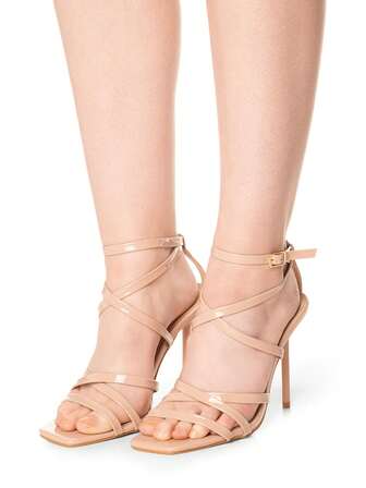 Women's Heeled Sandals With Buckle Strap In Nude Patent Polyurethane - Size US 5-10 / UK 3-8 / EU 36-41 - Ladies Elegant Stiletto Heels For Weddings, Parties And Special Occasions - Comfortable And Fashionable Summer High Heels For All-Day Wear