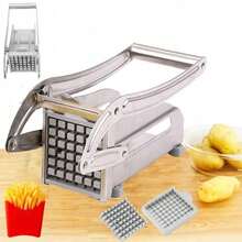 Potato Chipper And French Fry Cutter Includes Two Stainless Steel Sharp Blades, Chip Cutter With Suction Base, Options And No-Slip Suction Base. Potato Chipper Chip Cutter, Professional Stainless Steel French Fries Cutter, Multifunctional Manual Potato Slicer With 36/64 Holes Spare Blades For Potato Carrots Cucumbers Onions Veggies. - Silver - View 1