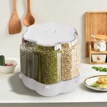 Contenitore ermetico per cereali con 6 vassoi, girevole a 360°, distributore di cibo per cereali, capacità 17,63 l/8 kg, in PP, a prova di perdite e resistente ai parassiti, colore matcha/bianco