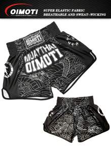 OIMOTI 1pc OIMOTI Design Loose Fit Quick-Dry Boxing Shorts, Comfortable Breathable Elastic Fitness Pants For Men, Suitable For Kickboxing, MMA, Brazilian Jiu-Jitsu, Combat Sports