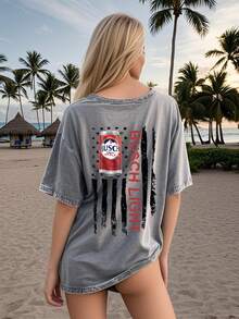 Busch Light"American Retro Printed Hip-Hop Loose Cotton Washed Men's And Women's T-Shirt - Grey - View 1