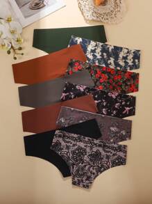 10 piezas Bragas triangulares de mujer con estampado floral sin costuras, ropa interior femenina cómoda y casual