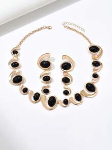 3pcs Fashionable New Minimalist Creative Versatile Personal Comma Asymmetrical European American Elegant Necklace & Earrings Set