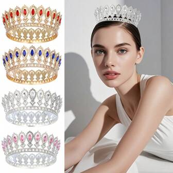 1pc Elegant Baroque Style Diamond Tiara, Luxury Princess Bridal Crown, Shining Round Headpiece For Women, Exquisite Wedding Hair Accessories, Not Washable, Special Occasion Jewelry