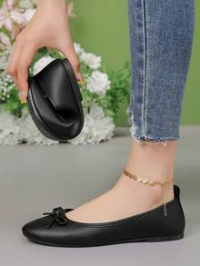 OFFWIND 女士优雅芭蕾平底鞋，春夏新款，百搭低帮，舒适柔软轻便，蝴蝶结装饰，时尚一脚蹬通勤平底鞋 - 黑色 - 查看 3