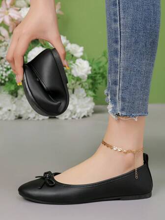 OFFWIND 女式优雅芭蕾平底鞋春夏新款百搭低帮舒适柔软轻便蝴蝶结细节一脚蹬时尚工作平底鞋