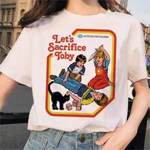 Super Happy Summer Lets Summon Demons Aesthetics T Shirt Women Summer Casual Harajuku Cartoon Print Satan Short Sleeve Tops Camiseta Mujer - 白色 - 查看 1