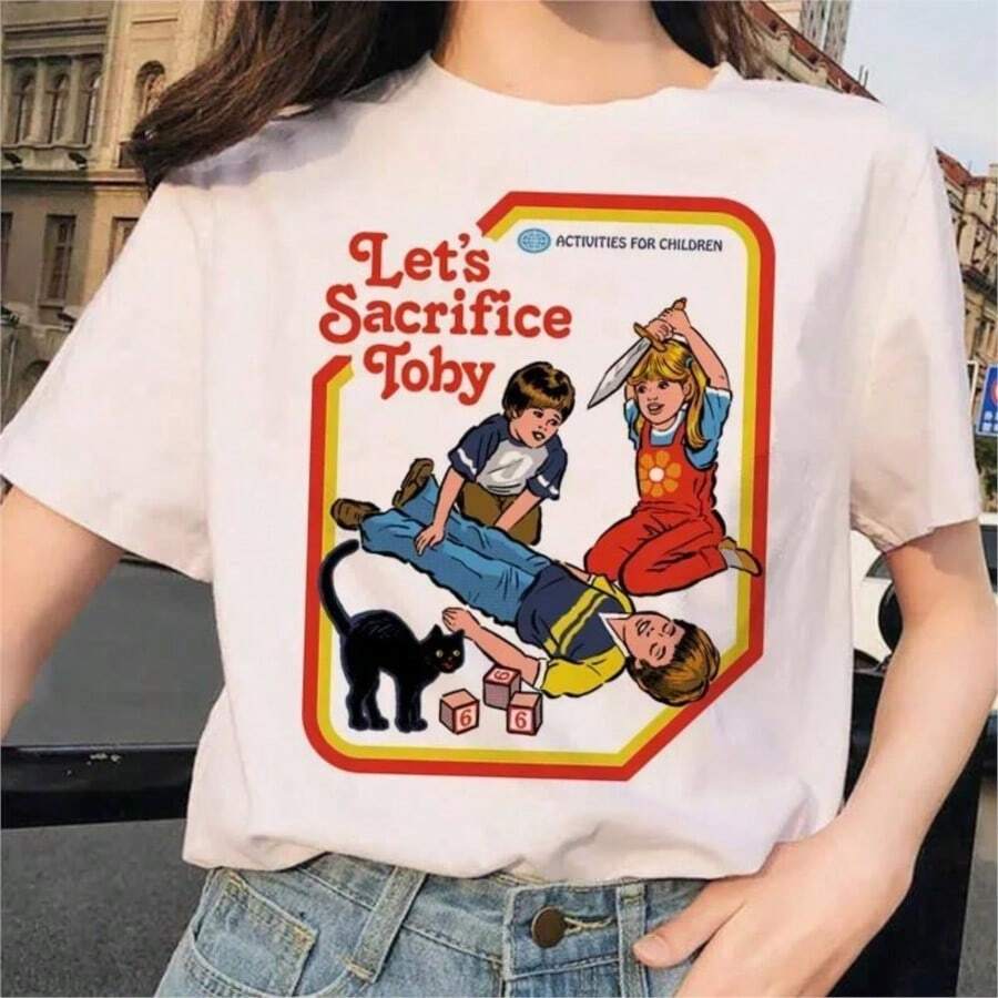 Super Happy Summer Lets Summon Demons Aesthetics T Shirt Women Summer Casual Harajuku Cartoon Print Satan Short Sleeve Tops Camiseta Mujer - 白色 - 查看 1