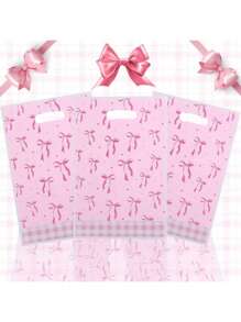 30/50pcs, Pink Bowknot Gift Bags, Bow Theme Party Tote Bags, Treat Bags Gift Bags Plastic Bags For Party Favors, Birthday Party Decorations, Princess Theme Party Decor, Bridal Shower Decor, Gift Wrapping Supplies