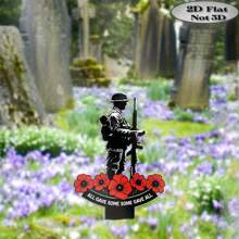 1 PC 2D Flat Acrylic Gift Garden Decoration Pile For All Seasons, One Soldier And Red Flower Memorial Garden Pile Outdoor Decoration With Some "Inscriptions" For Veterans Day And Memorial Day Lawn Cemetery Bonsai Holiday Gifts, Memorial Soldier Decoration.