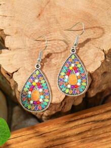TopHanqi 3pcs Women Bohemian Vintage Jewelry Set, Geometric Teardrop Oil Drip Earrings & Beaded Pendant Necklace, Cute & Elegant, Suitable For Daily Wear, Parties, Gatherings, All Season Gift