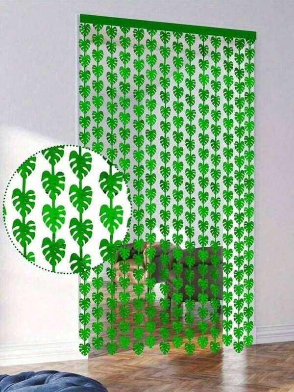 1 szt. Jungle Leaf Foil Fringe Curtain, Green Glitter Tropical Palm Leaves Metallic Tinsel Background na urodziny, Baby Shower, hawajskie dekoracje na imprezę Aloha Luau