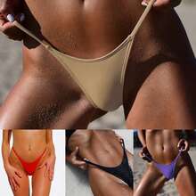Women Bikini Thong Bottoms Summer Bikini Thongs Pants Low Waist Swimsuit Bottoms Mini Bathing Suit Beachwear Swimming Trunks - 黃色 - 查看 2