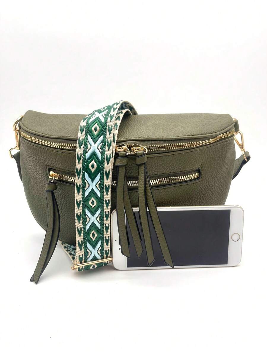 Women's Casual Waist Bag, Retro PU Fanny Pack, Outdoor Multi-Pocket Travel Chest Pack - Water Green - View 1