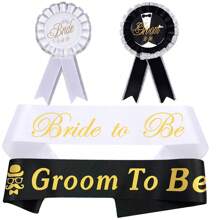 4pcs Groom & Bride Wedding Party Decoration Set, Including Shoulder Strap Badge, Ceremonial Attire Accessory, Wedding Event Costume Party Supplies