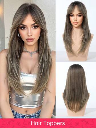 适合稀疏头发的 18 英寸假发，女士假发，增加发量，自然渐变棕色直发，超柔软发质，适合日常使用