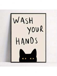Funny Cat 'Wash Hands' Canvas Art Print - Frameless Bathroom & Home Decor Poster, Vintage/Modern Style For Living Room, Bedroom, Office Canvas Painting And Prints Wall Art Picture For Bedroom Home Decor ﻿