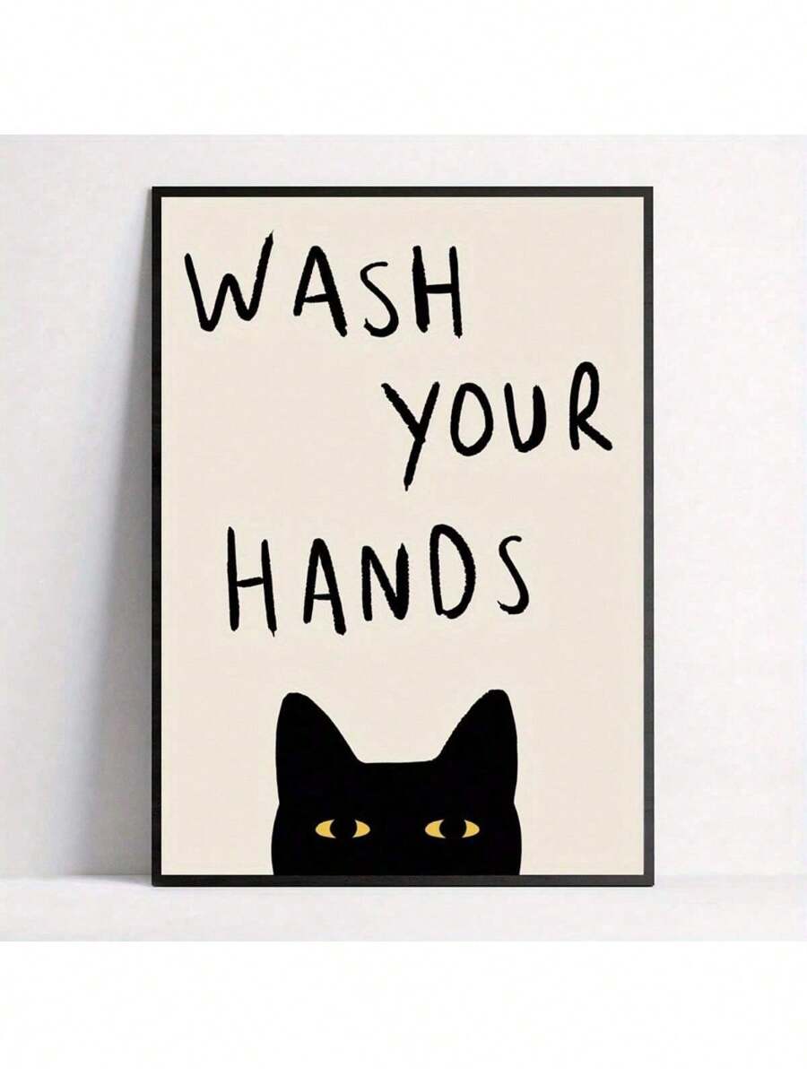 Funny Cat 'Wash Hands' Canvas Art Print - Frameless Bathroom & Home Decor Poster, Vintage/Modern Style For Living Room, Bedroom, Office Canvas Painting And Prints Wall Art Picture For Bedroom Home Decor ﻿