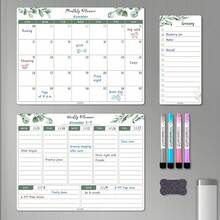 Magnetic Dry Erase Refrigerator Calendar, Dry Erase Calendar White Board Set For Fridge - Magnetic Monthly & Weekly Planner With List Board, 4 Markers + Eraser - Greenery - View 1