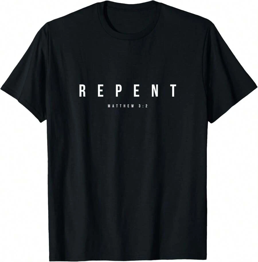 REPENT Mateo 3:2 Versículo de la Biblia El Reino de Dios está cerca Camiseta - Negro - Ver 1
