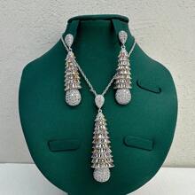 2 pièces Ensemble de collier de banquet de luxe et de boucles d'oreilles du Moyen-Orient de Dubaï pour femmes, parure de bijoux quotidiens de mariage de mariée d'Arabie Saoudite avec micro-incrustation de zirconium coloré