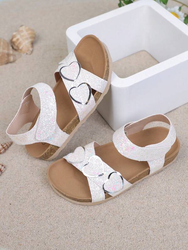 Girls' Summer Sandals, Soft Sole Anti-Slip, Rhinestone Heart Design, Sweet Casual Beach Shoes, New Style