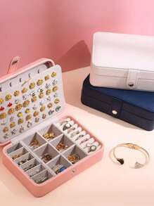 1pc Multi-Functional Leather Jewelry Storage Box, Convenient Double-Layer Simple Jewelry Storage Box, Can Be Put Earrings Earrings Necklace Bracelet, High-End Jewelry Box Back To School