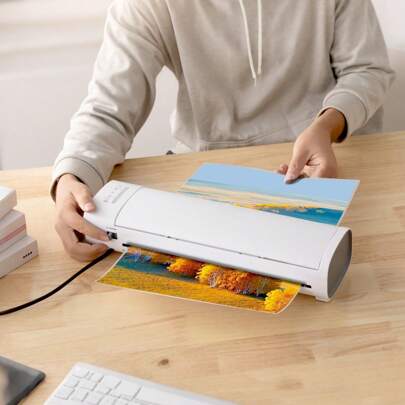 KFFKFF Laminator Machine, Cold And Hot Laminator For Max A3 Paper Size, 1 Min Quick Warm Thermal Laminator, 3-5 Mil Thickness, Ideal For Home, Office, Business, Or School Supplies, White + Grey