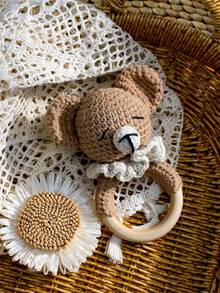 1 件钩针动物摇铃针织卡通毛绒娃娃婴儿摄影道具摄影工具婴儿洗澡家庭装饰礼物婴儿洗澡复活节礼物适合女孩/男孩