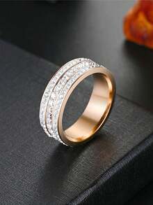 1 chiếc nhẫn thép titan Cubic Zirconia khảm siêu nhỏ của Hàn Quốc dành cho nữ, nhẫn đính đá thời trang cho cặp đôi - Nhiều màu - Xem 22