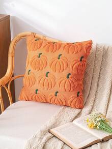 2 件套秋季南瓜图案橙色和绿色茎枕套，波西米亚仿毛皮涤纶面料沙发垫套，适合万圣节、客厅和餐厅装饰